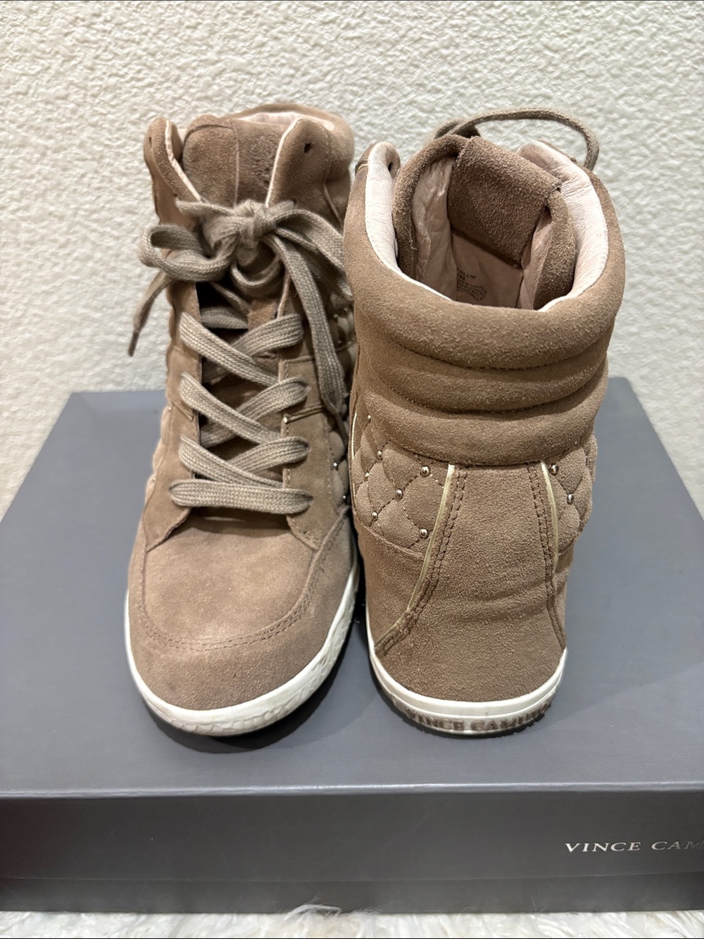 Vince Camuto Taupe Suede High-Top Sneakers